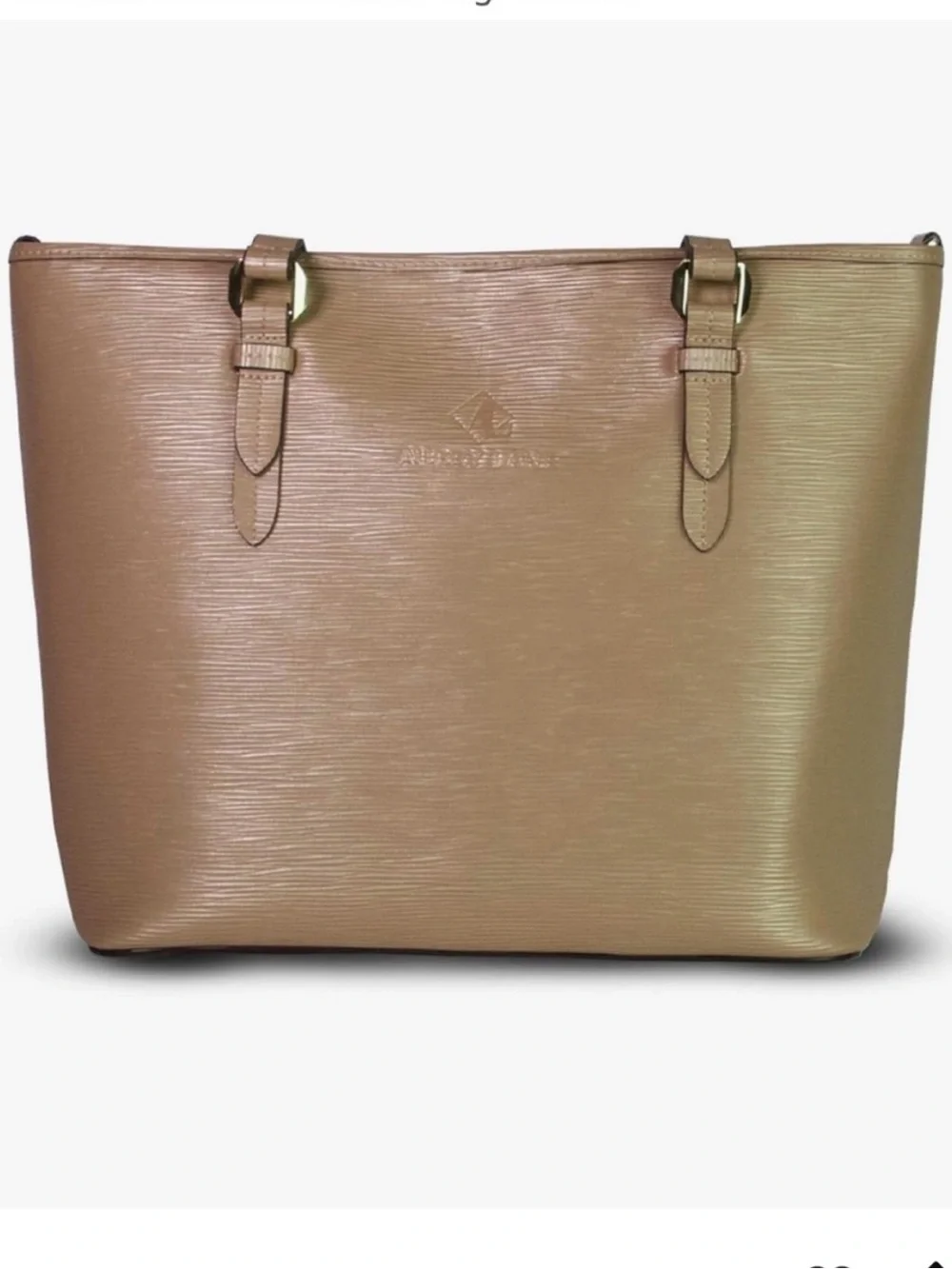 Aubry Lane Joelle Womens Structured Textured Metallic Tan Leather Tote Bag Purse